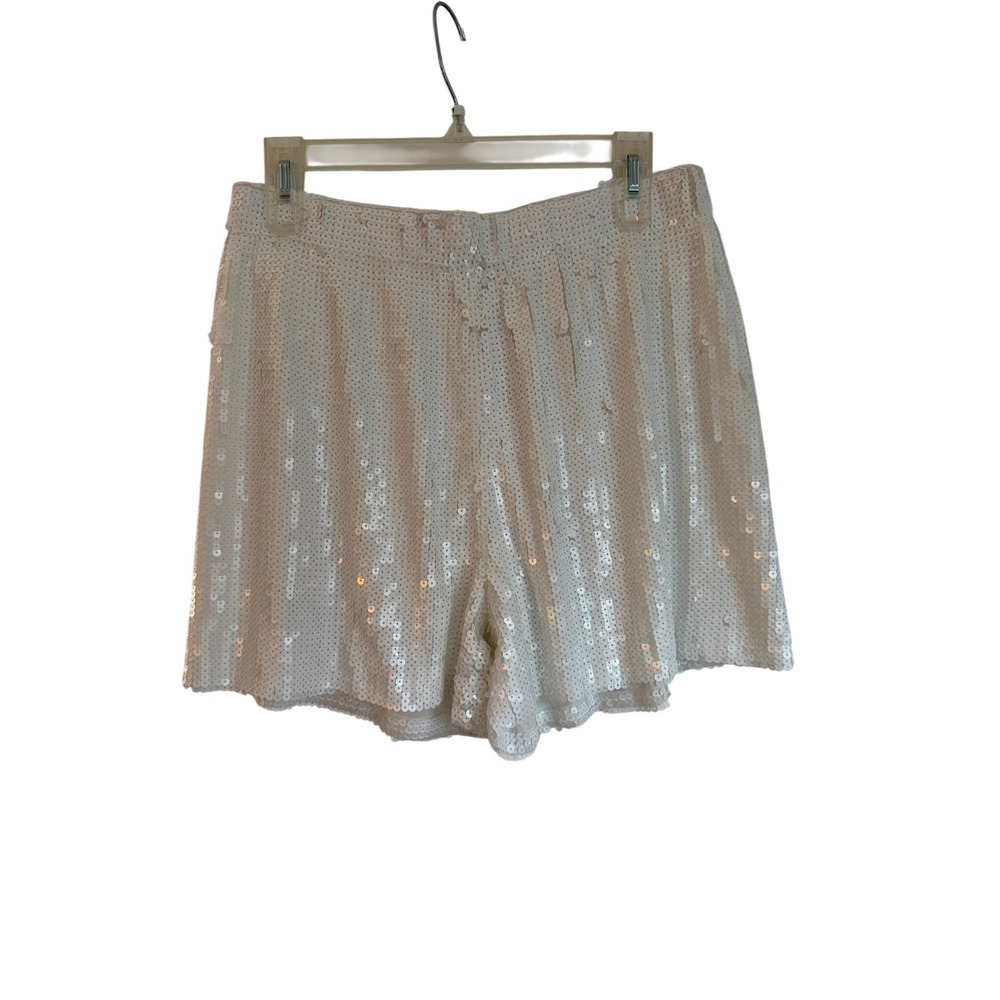 Why Dress White Sequin‎ High Waisted Shorts Womens Large Party Festival Sparkle